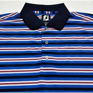 FootJoy Polo Golf Shirt Mens Red White Blue Striped Short Sleeve Size Large